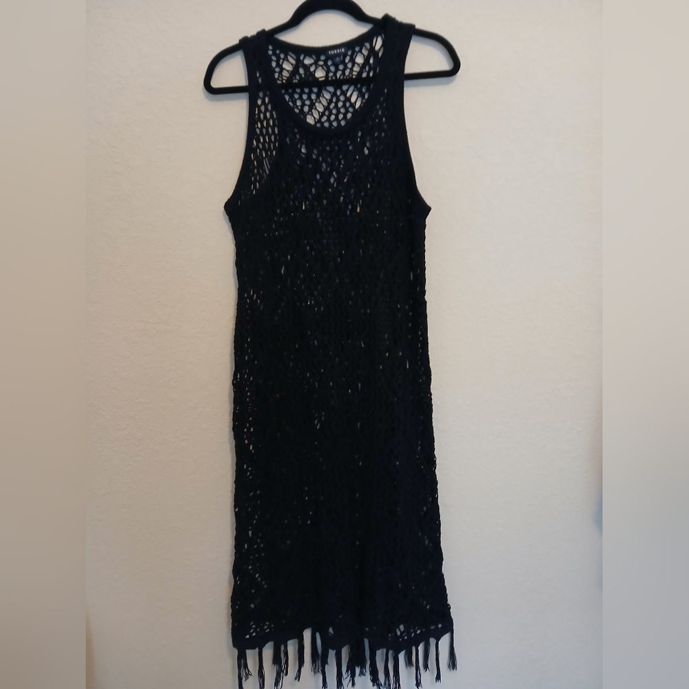 Torrid Black Crochet Fringe Cover Up Dress Size 0/L